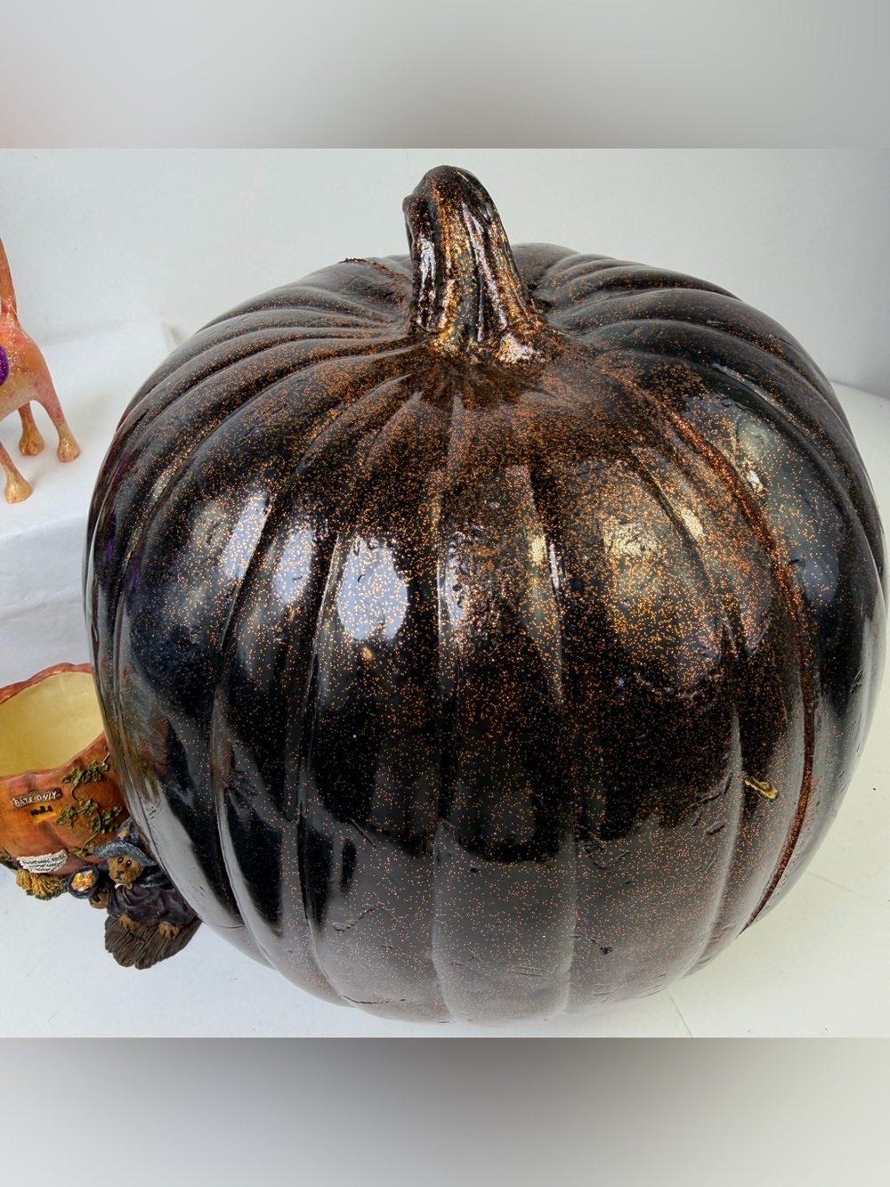 Halloween Decor Lot 9 Pc Glitter Pumpkin Witch Cat Boyds Bear Shelf Sitter + - Picture 8 of 9